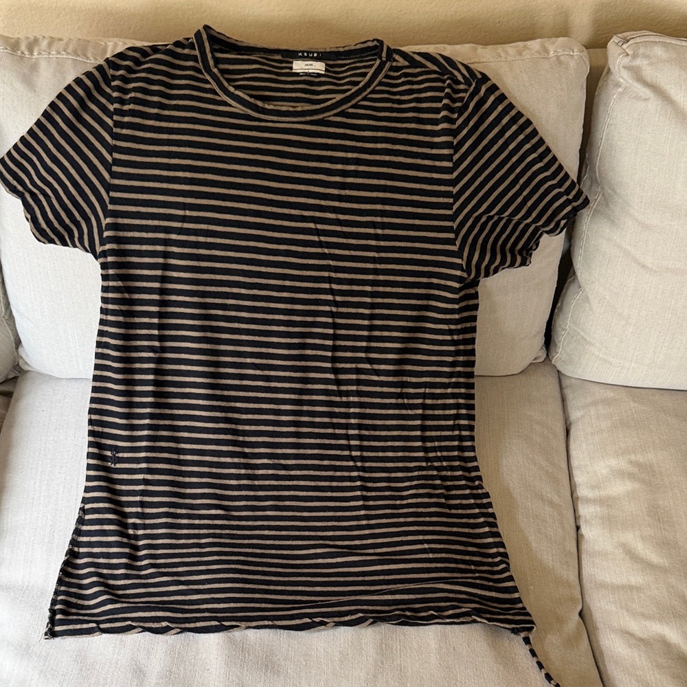 Ksubi Black and Brown Striped Short Sleeve Tee